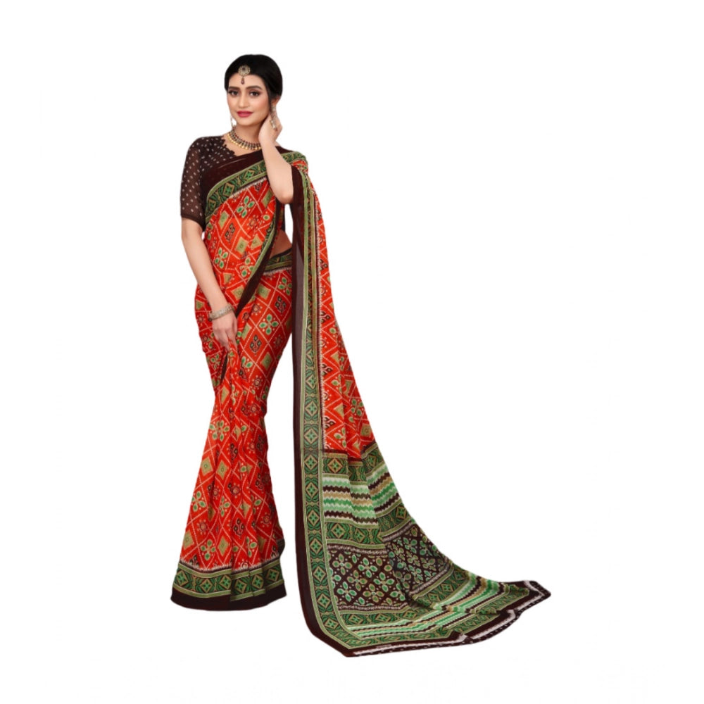 Vaystra Georgette Floral Print Saree With Unstitched Blouse 5.5Mtr – Red