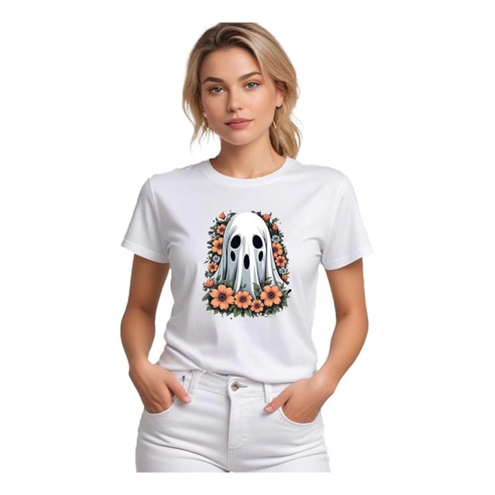 Vaystra Polyester Solid Printed Round Neck Half Sleeve T-shirt – White