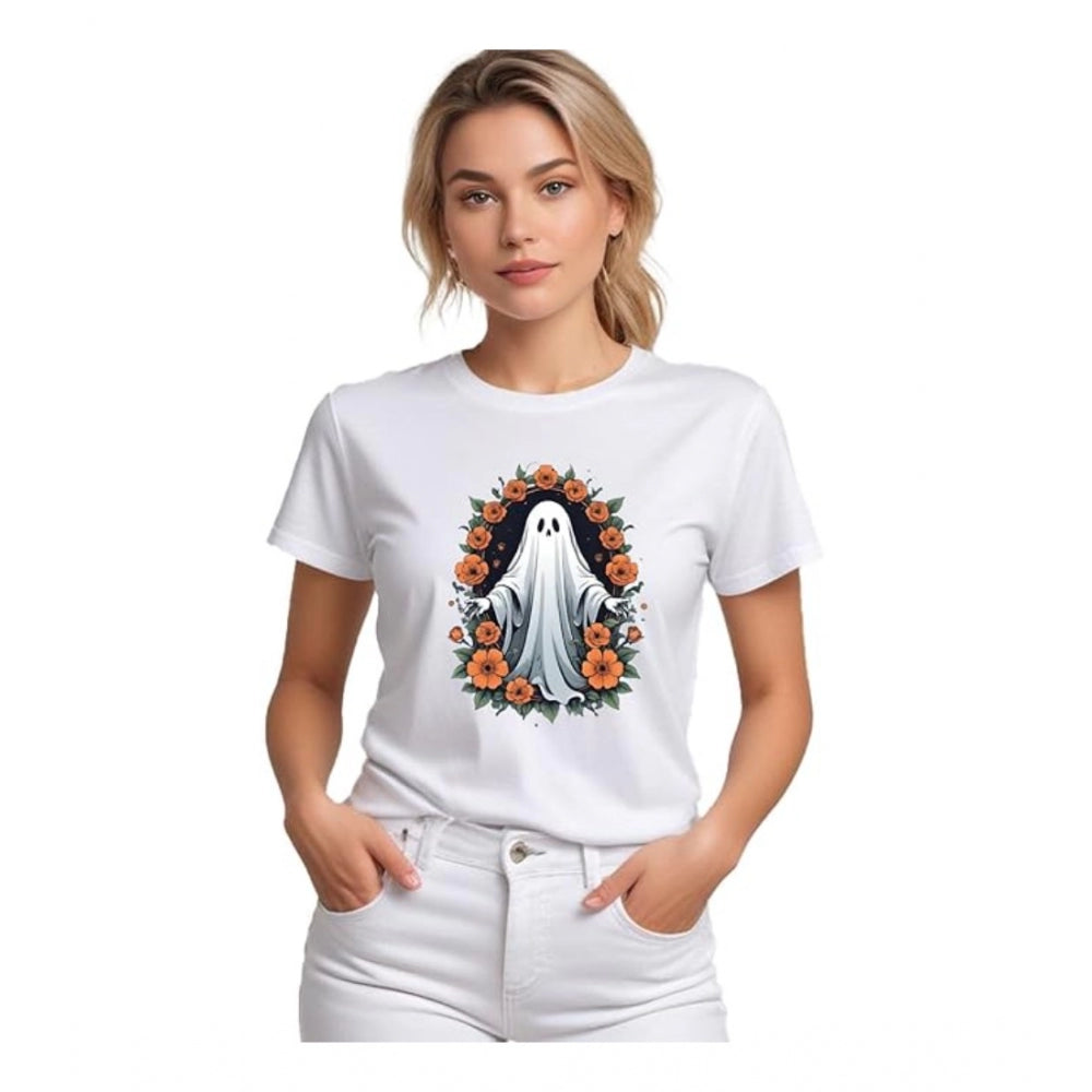 Vaystra Polyester Solid Printed Round Neck Half Sleeve T-shirt – White