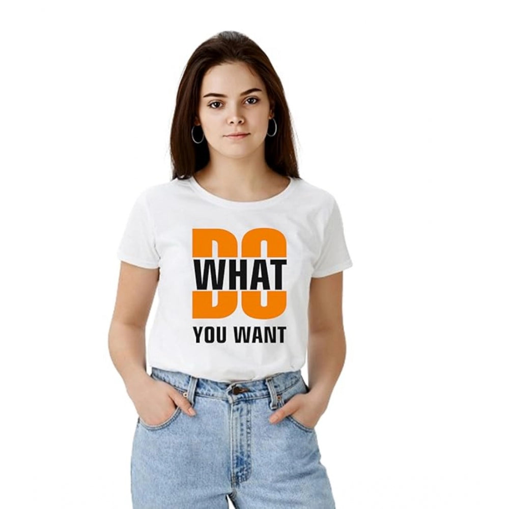 Vaystra Polyester Solid Printed Round Neck Half Sleeve T-shirt – White