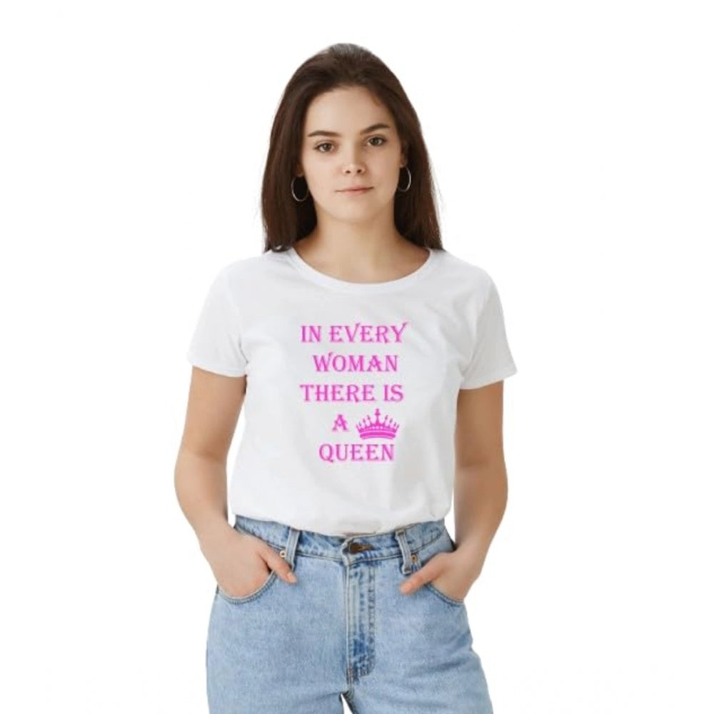 Vaystra Polyester Solid Printed Round Neck Half Sleeve T-shirt – White