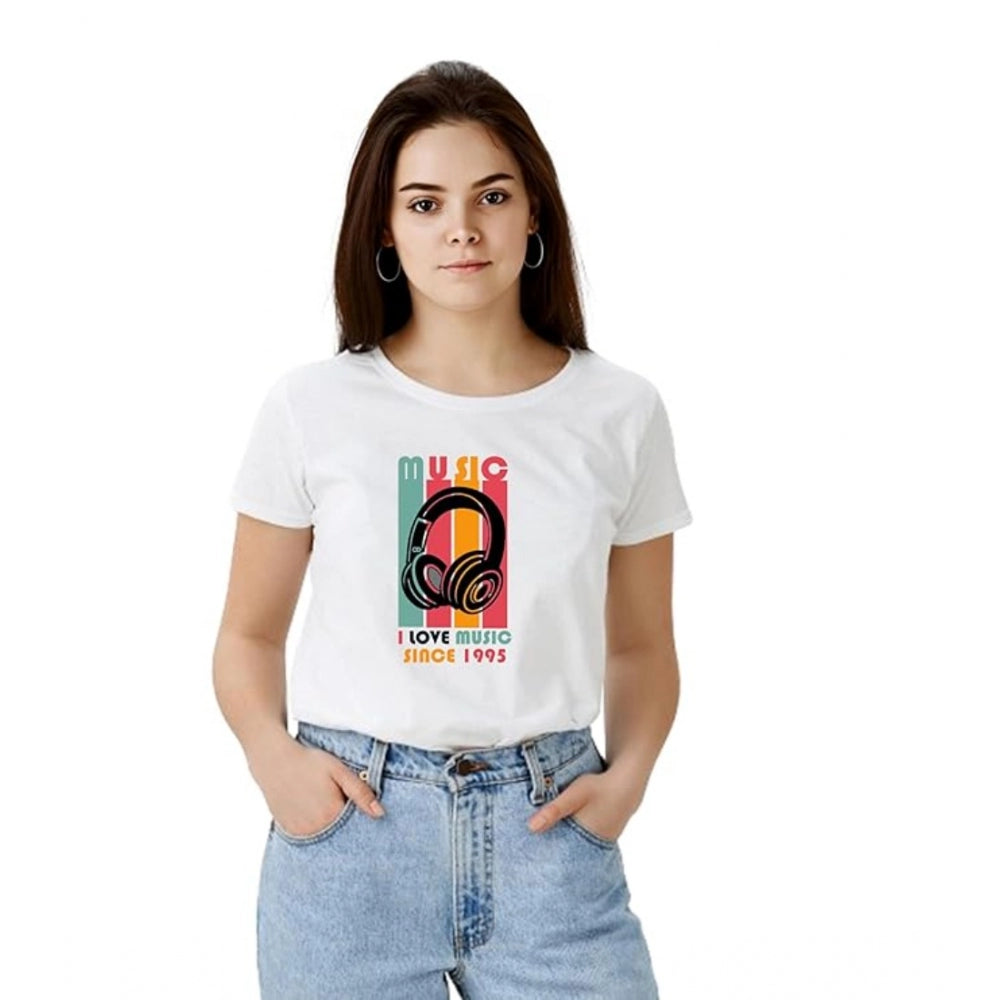 Vaystra Polyester Solid Printed Round Neck Half Sleeve T-shirt – White