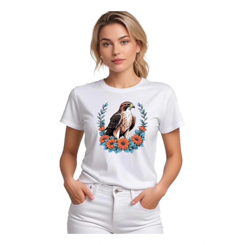 Vaystra Polyester Solid Printed Round Neck Half Sleeve T-shirt – White