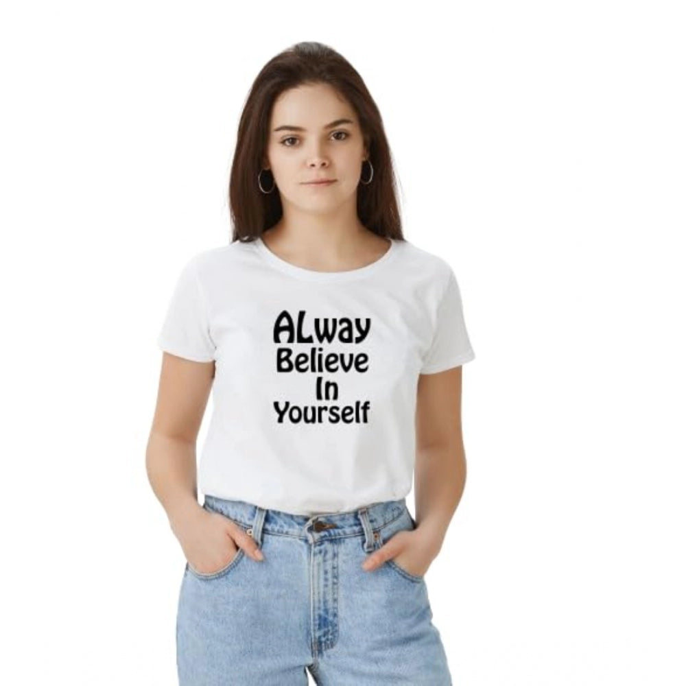 Vaystra Polyester Solid Printed Round Neck Half Sleeve T-shirt – White