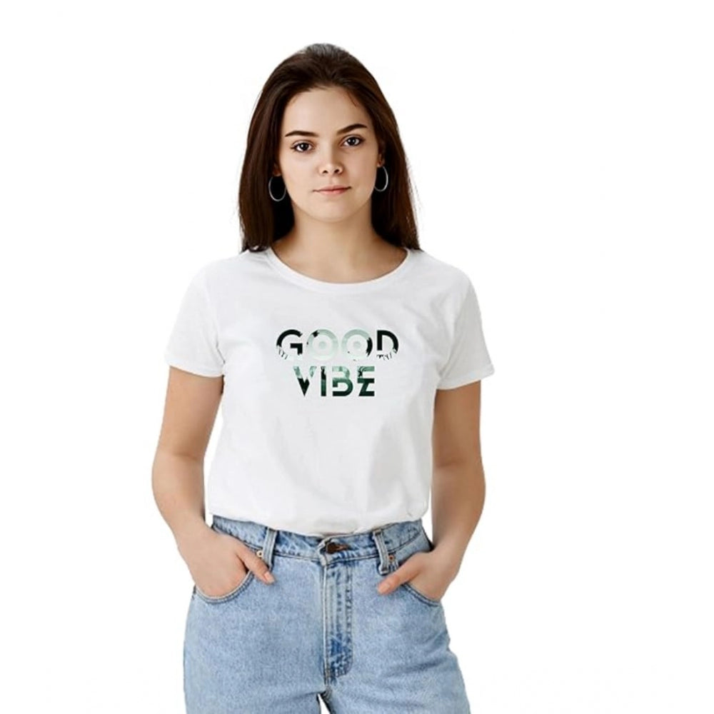 Vaystra Polyester Solid Printed Round Neck Half Sleeve T-shirt – White