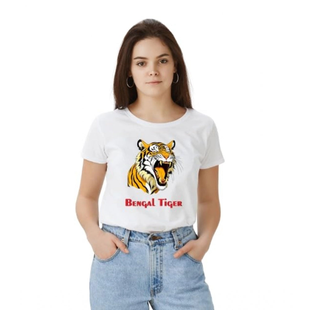 Vaystra Polyester Solid Printed Round Neck Half Sleeve T-shirt – White