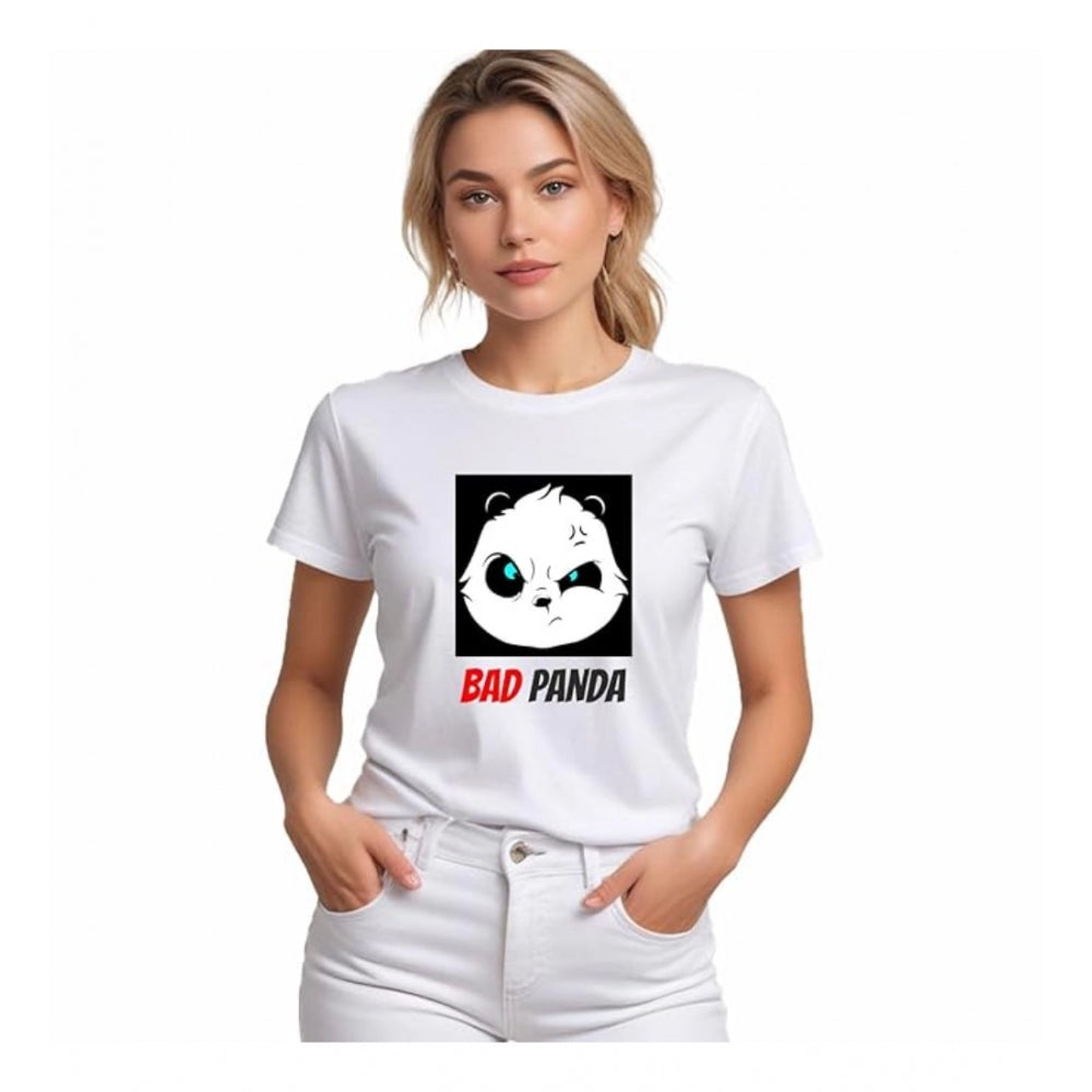 Vaystra Polyester Solid Printed Round Neck Half Sleeve T-shirt – White