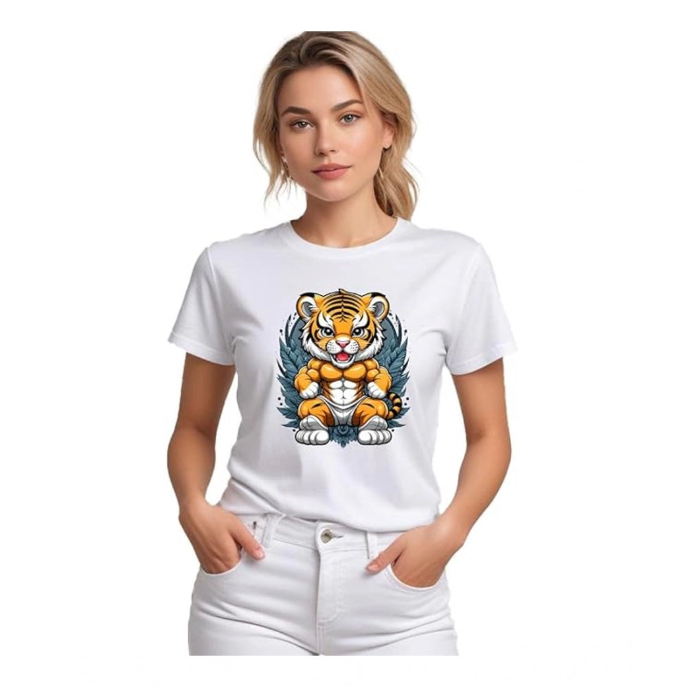 Vaystra Polyester Solid Printed Round Neck Half Sleeve T-shirt – White