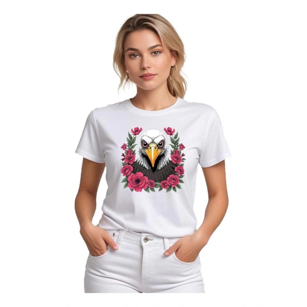 Vaystra Polyester Solid Printed Round Neck Half Sleeve T-shirt – White