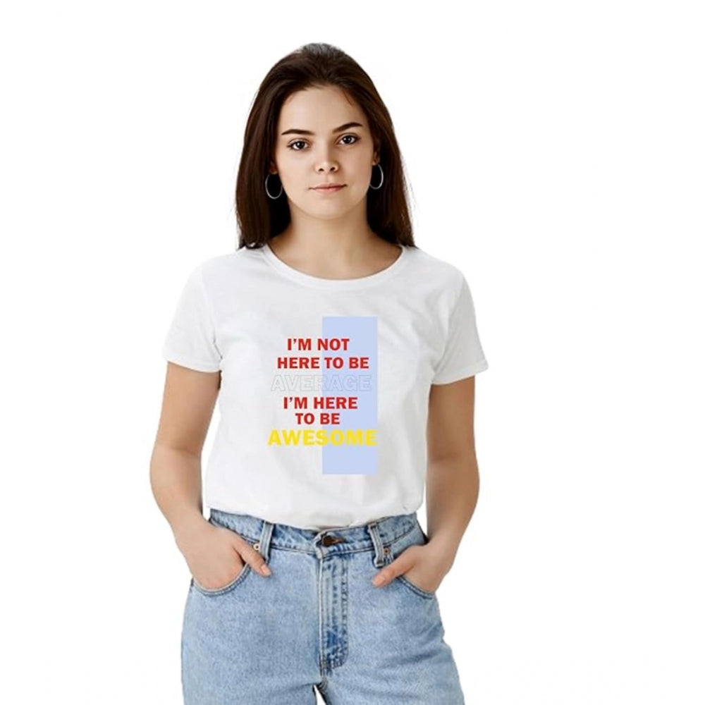 Vaystra Polyester Solid Printed Round Neck Half Sleeve T-shirt – White