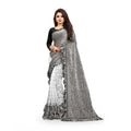 Vaystra Silk With Mirror Lace Solid Saree With Unstitched Blouse – Grey