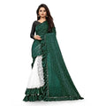Vaystra Silk With Mirror Lace Solid Saree With Unstitched Blouse – Green