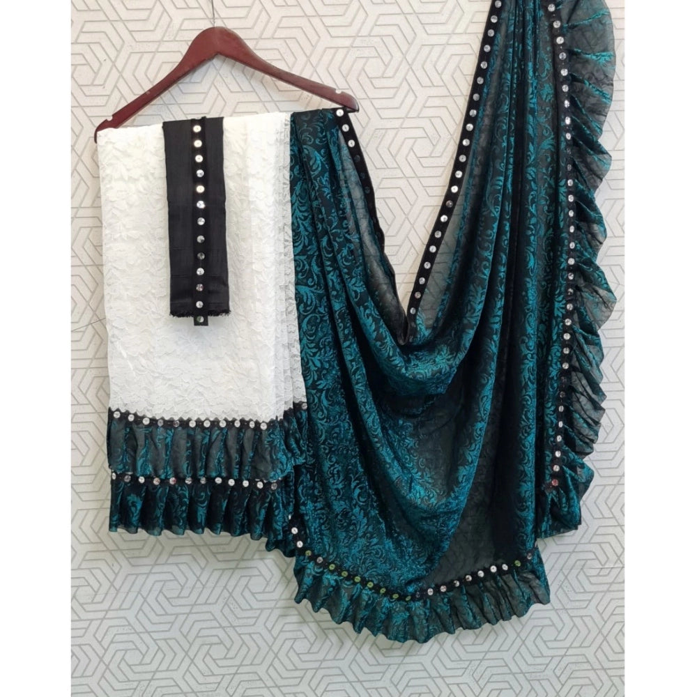 Vaystra Silk With Mirror Lace Solid Saree With Unstitched Blouse – Rama