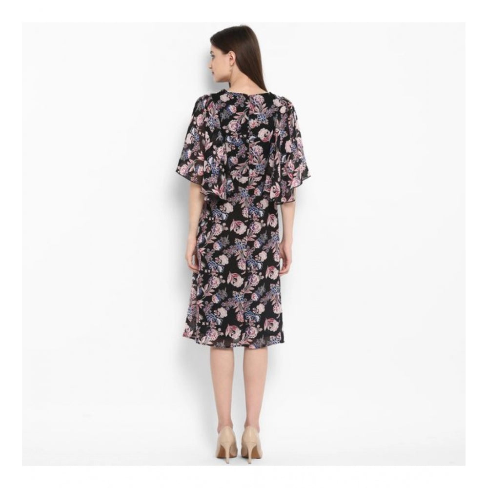 Vaystra Polyester Floral Short Sleeve Knee-Length Dress – Black & Multicolor
