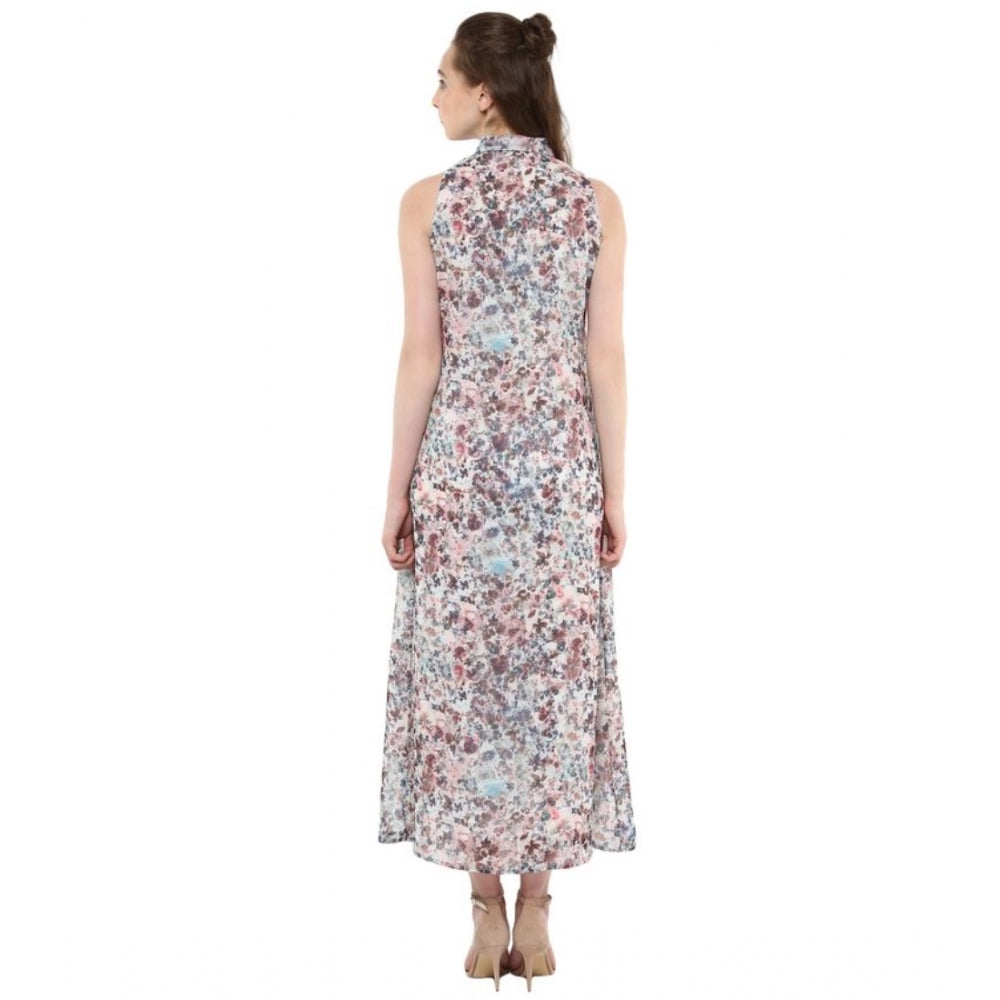 Vaystra Polyester Chiffon Printed Sleeveless Dress – Multicolor