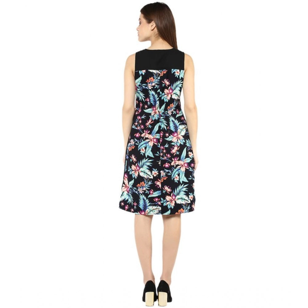 Vaystra Polyester Printed Sleeveless Above Knee Dress – Black & Multicolor