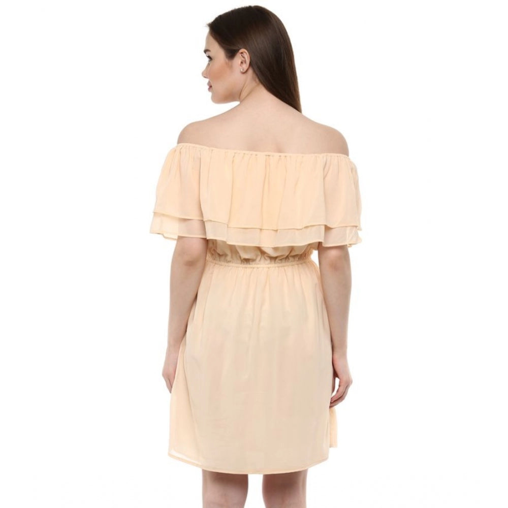 Vaystra Polyester Solid Sleeveless Knee-Length Dress – Beige