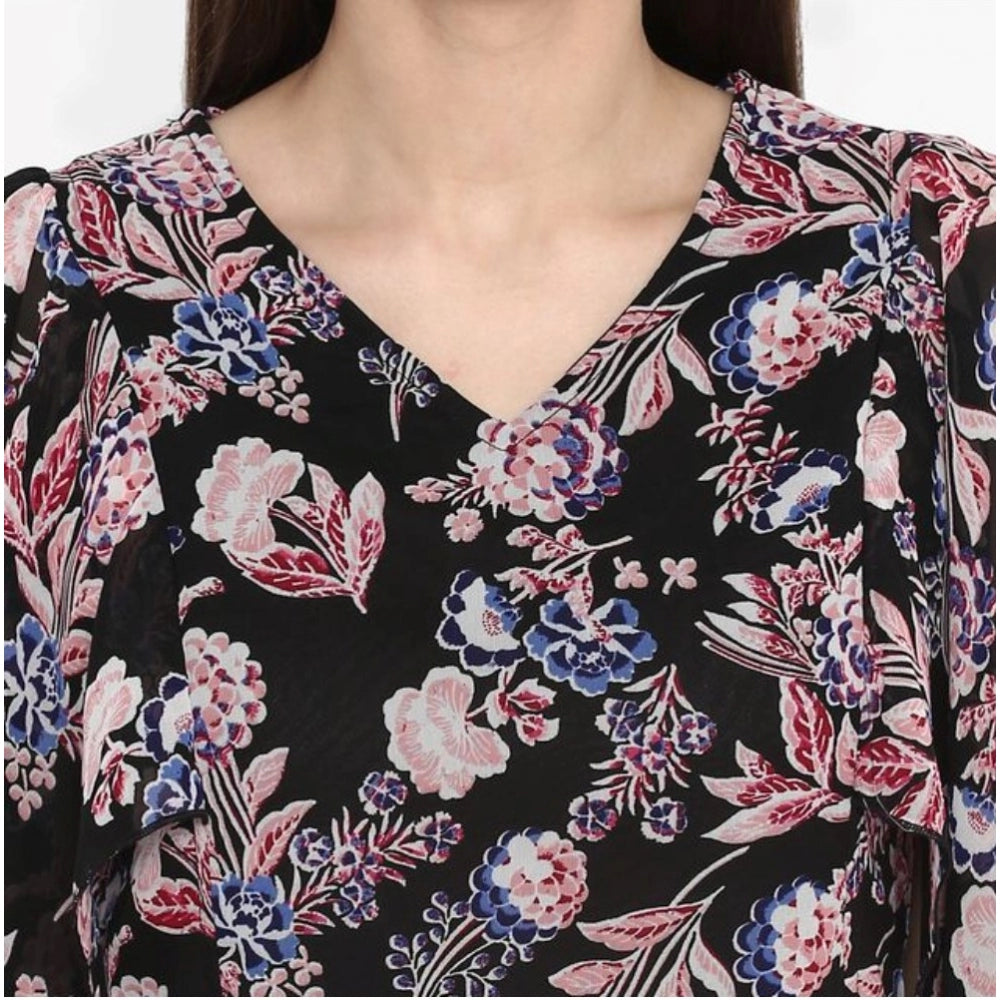 Vaystra Polyester Floral Short Sleeve Knee-Length Dress – Black & Multicolor