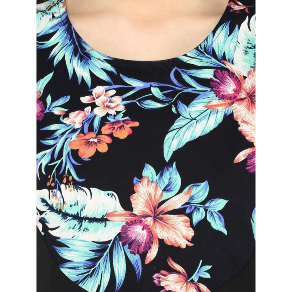 Vaystra Polyester Printed Sleeveless Above Knee Dress – Black & Multicolor