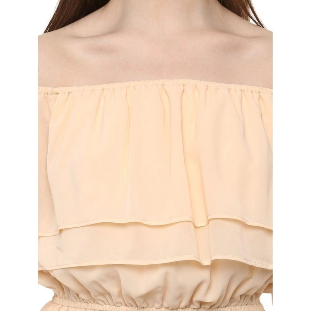 Vaystra Polyester Solid Sleeveless Knee-Length Dress – Beige