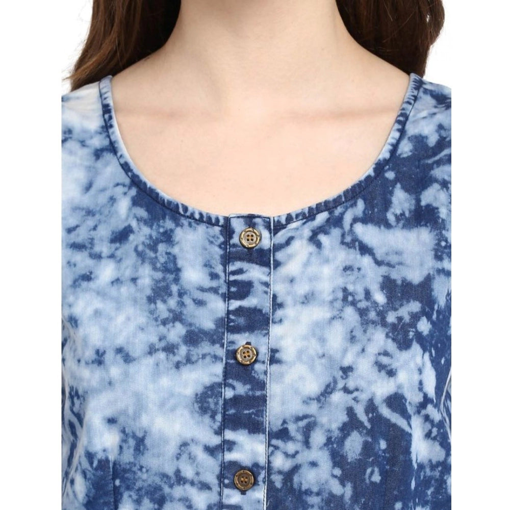 Vaystra Denim Tie &amp; Dye Sleeveless Above Knee Dress – Blue