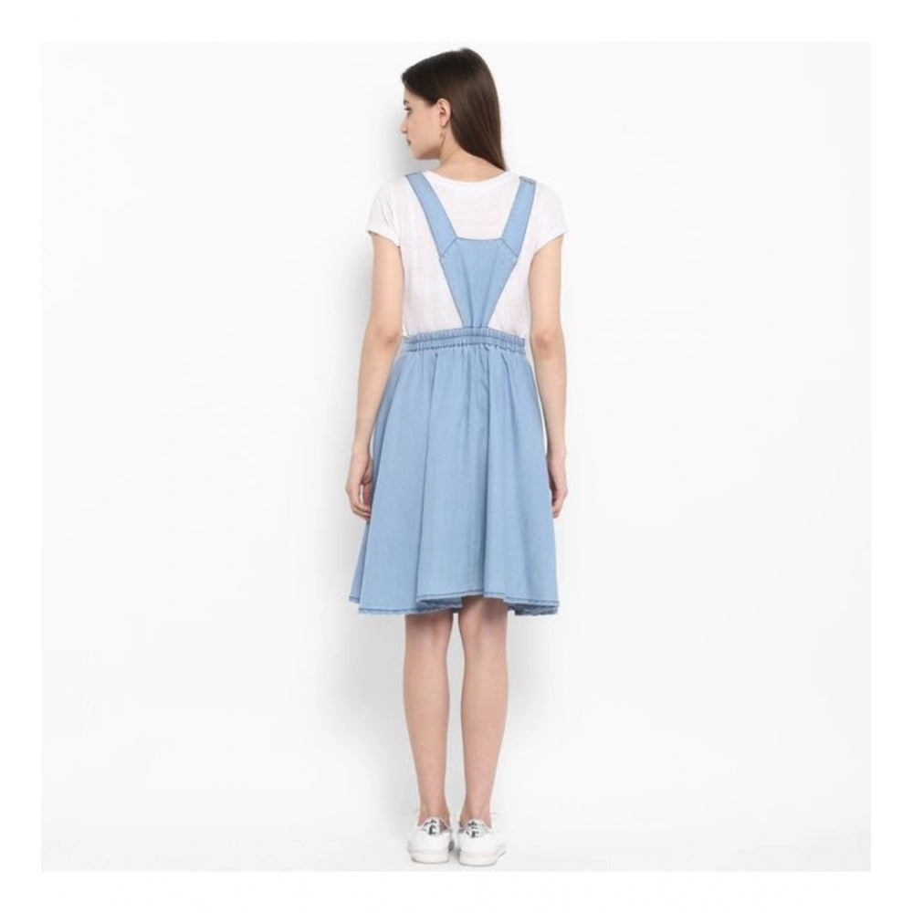 Vaystra Denim Solid Sleeveless Above Knee Dress – Blue