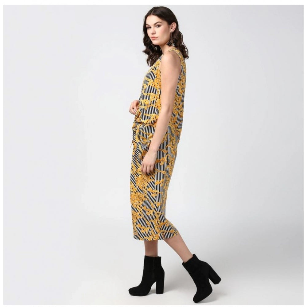 Vaystra Polyester Chain Print Sleeveless Below Knee Dress – Yellow & Black