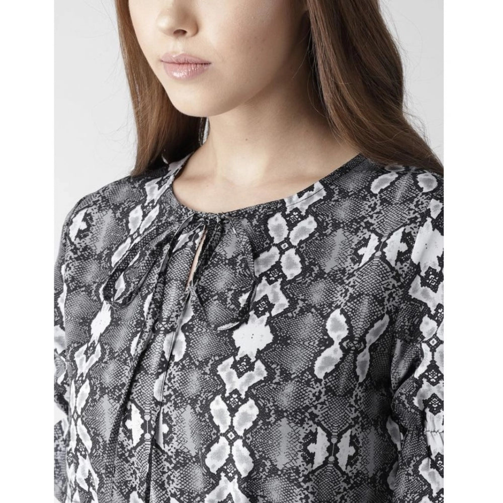 Vaystra Polyester Animal Print Short Sleeve Knee-Length Dress – Black & White