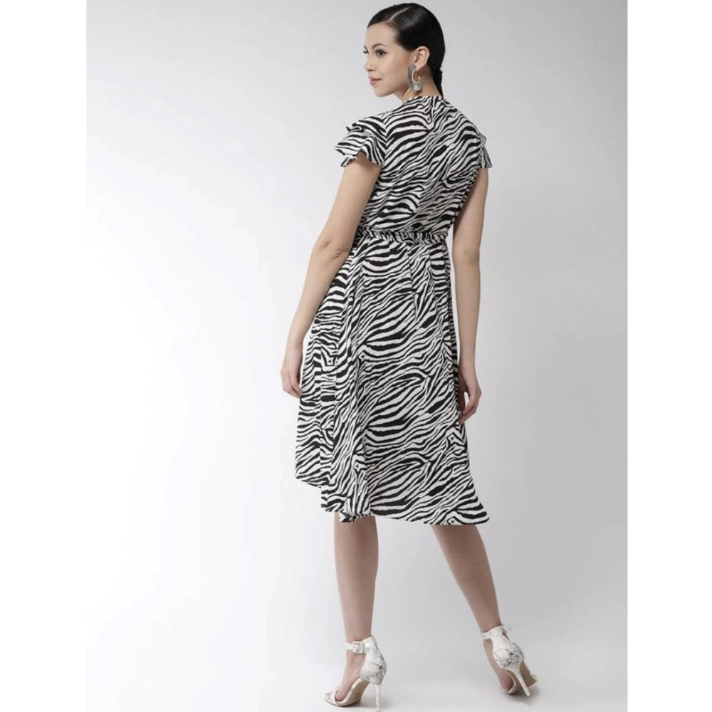 Vaystra Polyester Animal Print Short Sleeve Knee-Length Dress – Black & White
