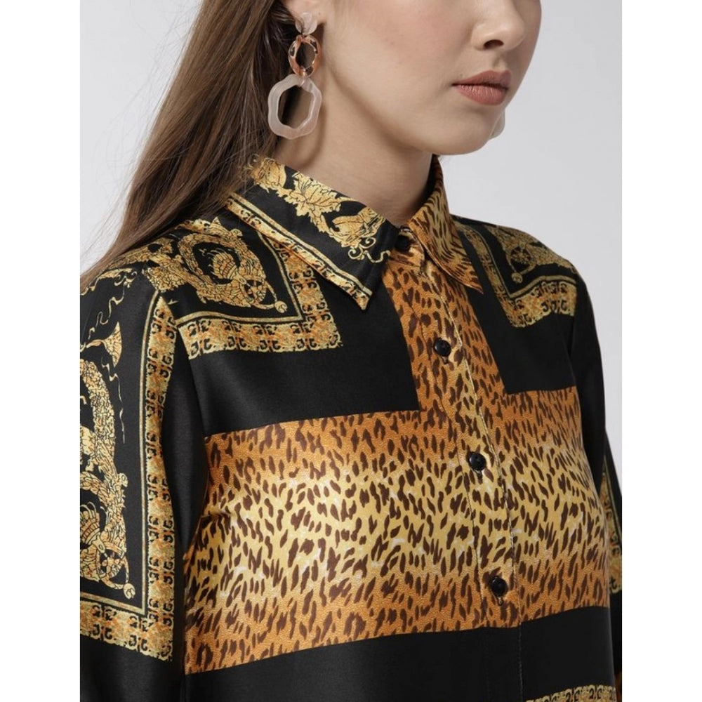 Vaystra Satin Animal Print 3-4th Sleeves Above Knee Dress – White & Orange