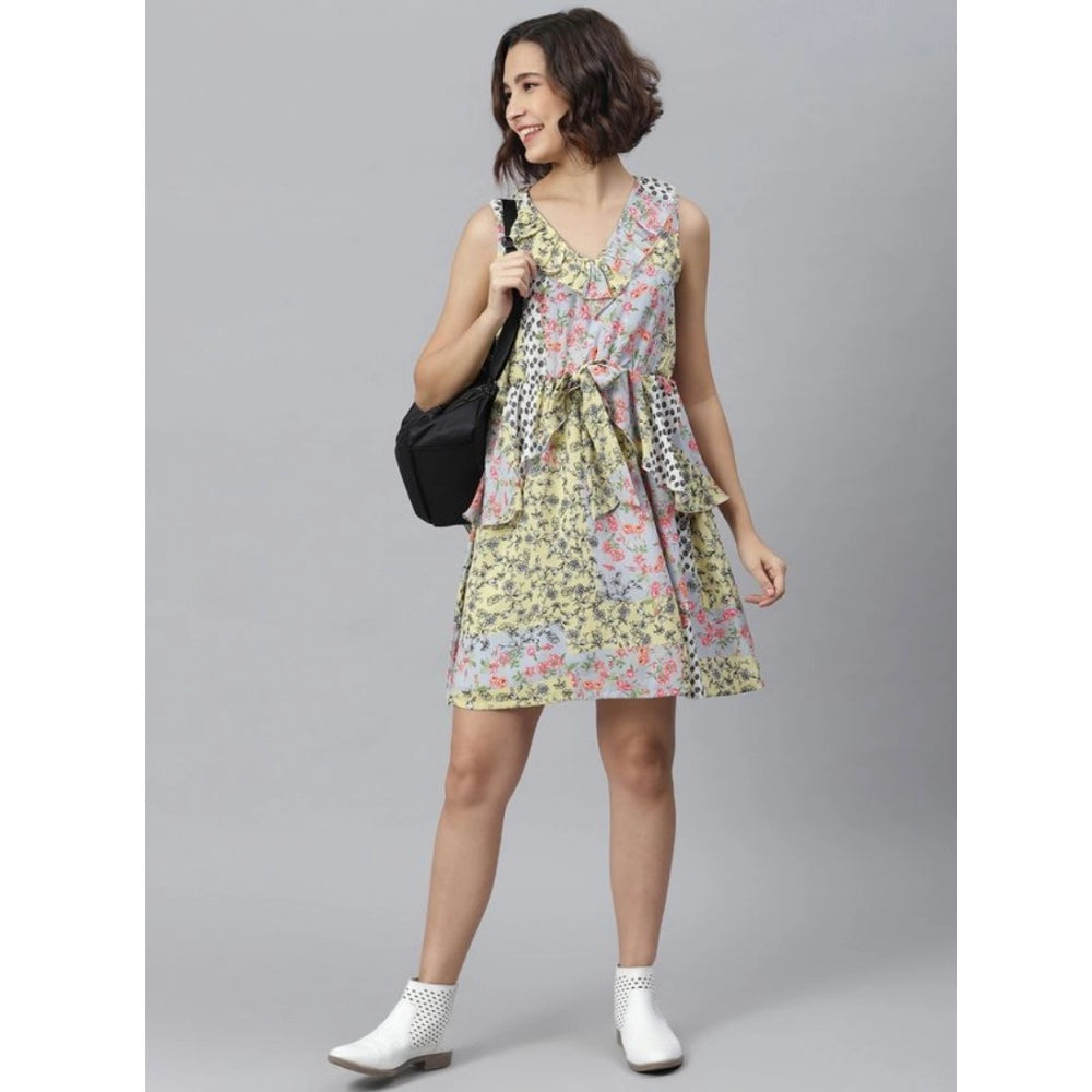 Vaystra Polyester Peplum Sleeveless Above Knee Dress – Multicolor
