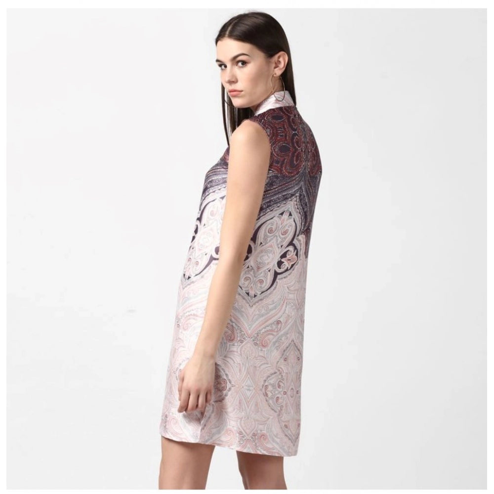 Vaystra Polyester Printed Sleeveless Above Knee Dress – Orange