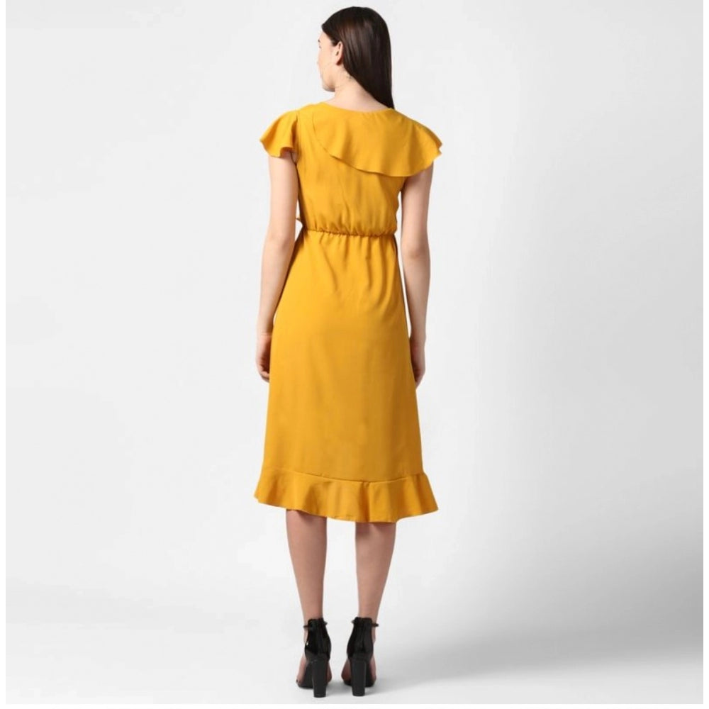 Vaystra Polyester Ruffled Cap Sleeve Knee-Length Dress – Yellow