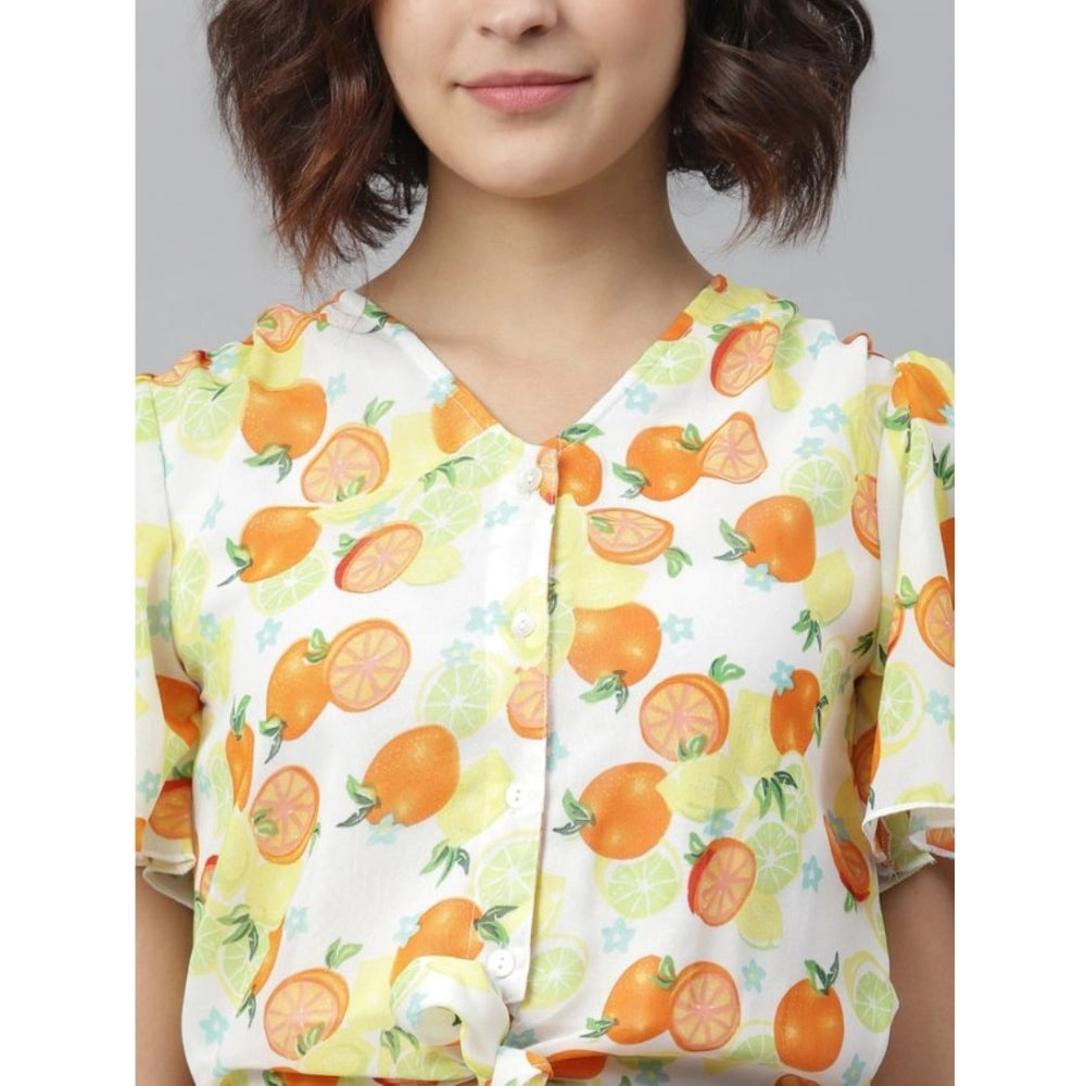 Vaystra Polyester Printed Flutter Above Knee Dress – Orange & Yellow