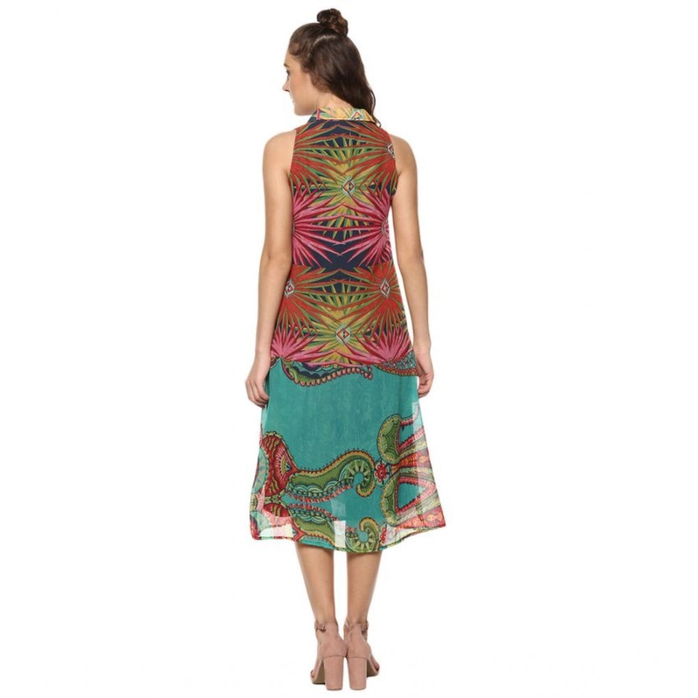 Vaystra Polyester Floral Sleeveless Below Knee Dress – Multicolor