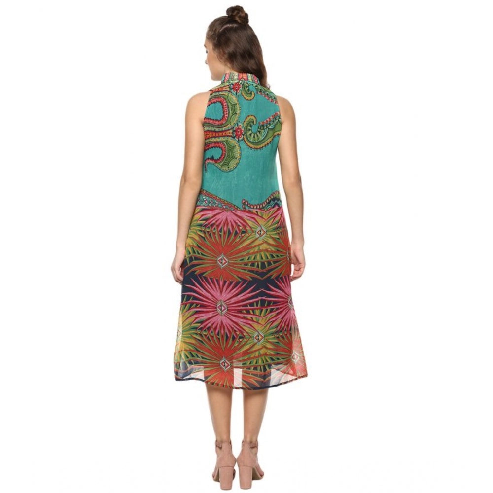 Vaystra Polyester Floral Sleeveless Below Knee Dress – Multicolor