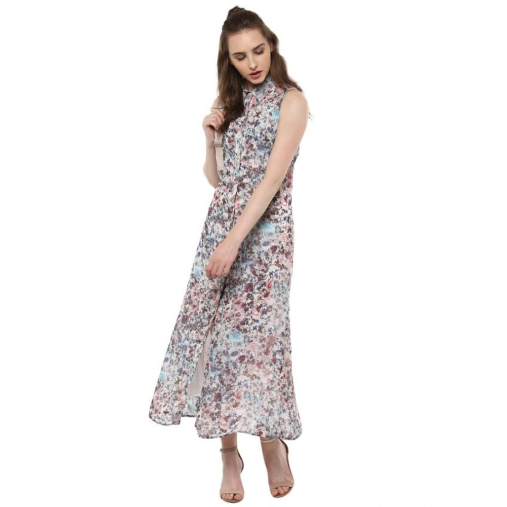 Vaystra Polyester Chiffon Printed Sleeveless Dress – Multicolor