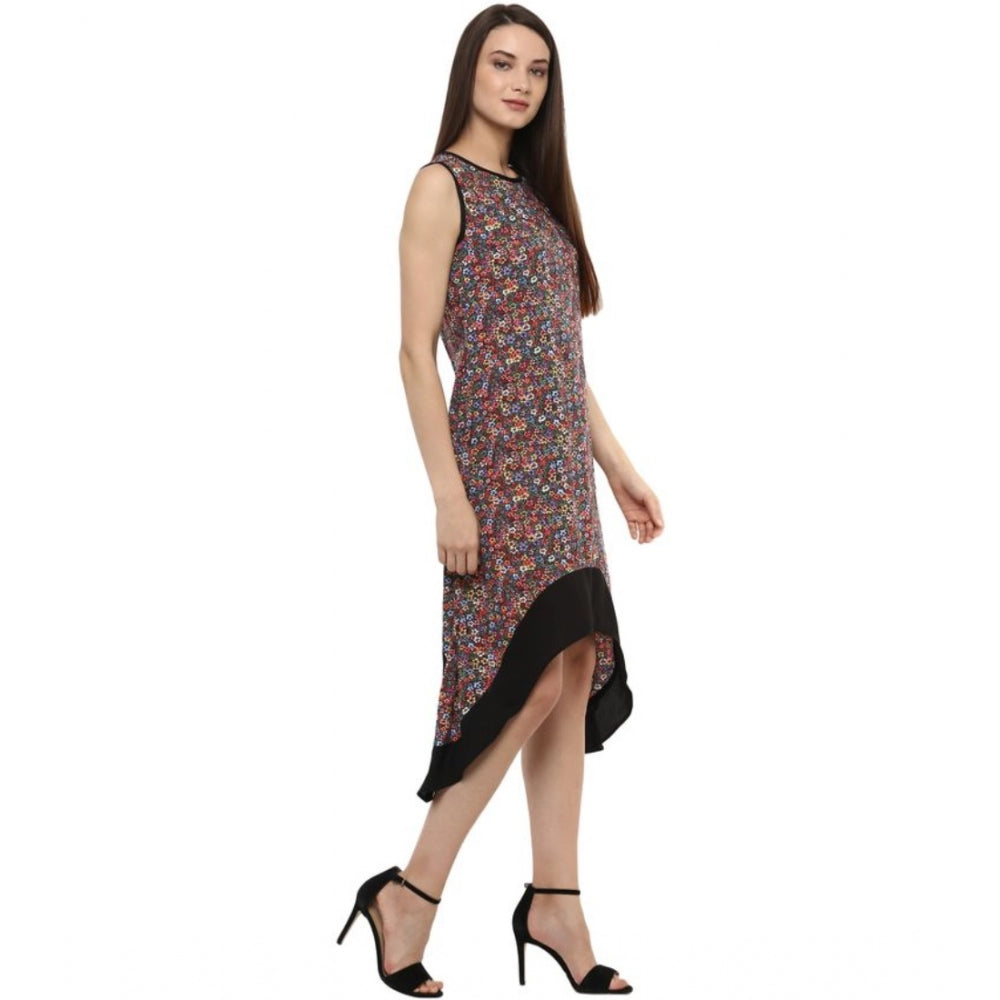 Vaystra Polyester Printed Sleeveless Knee-Length Dress – Multicolor