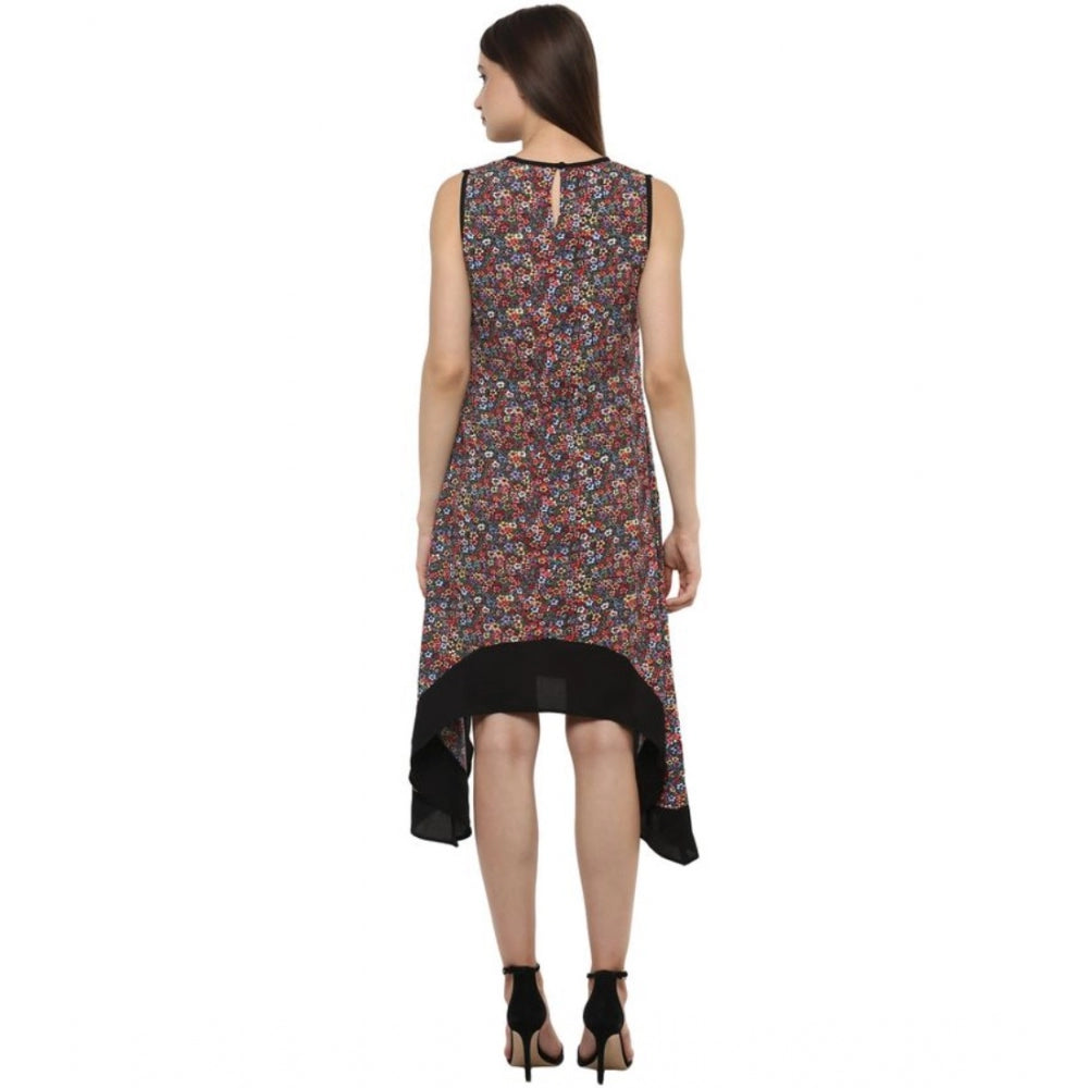 Vaystra Polyester Printed Sleeveless Knee-Length Dress – Multicolor