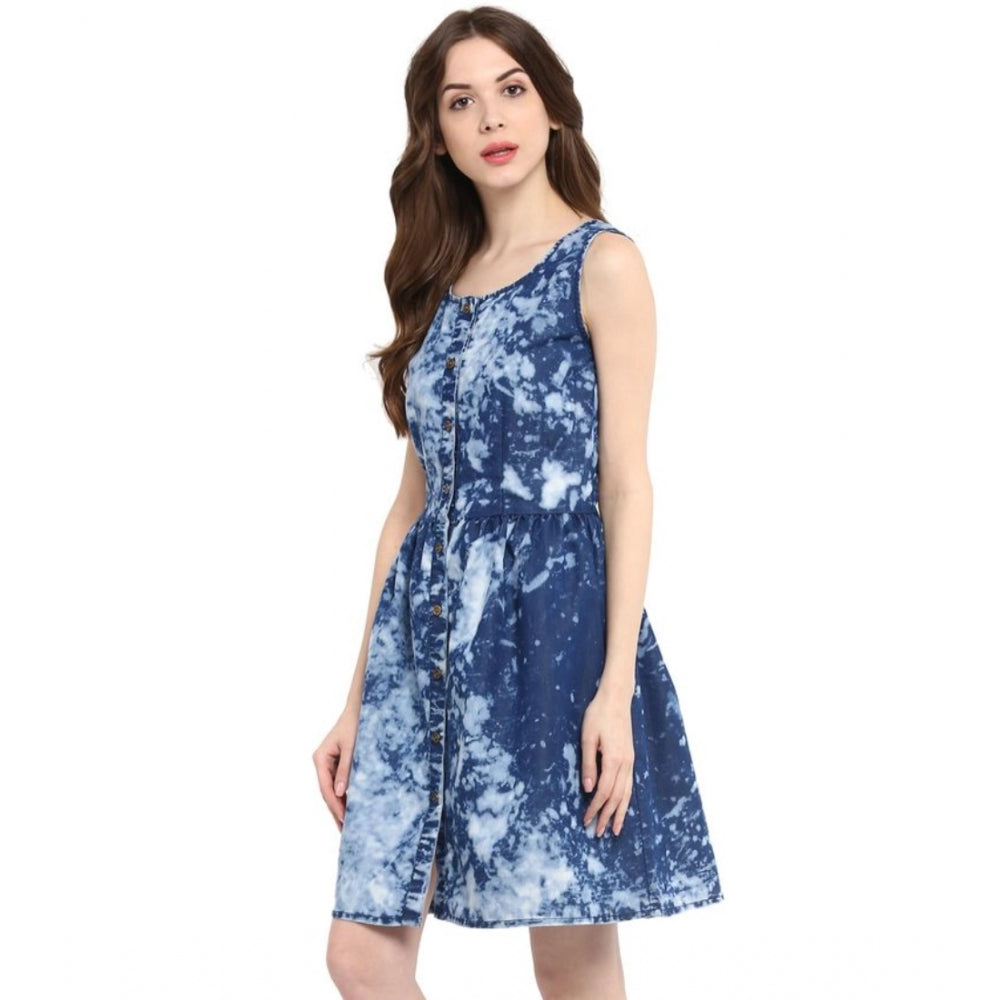 Vaystra Denim Tie &amp; Dye Sleeveless Above Knee Dress – Blue