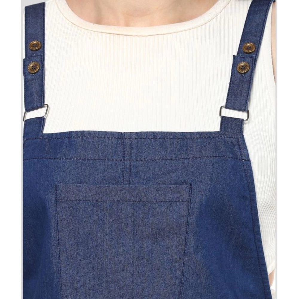 Vaystra Denim Solid Shoulder Straps Above Knee Dress – Blue
