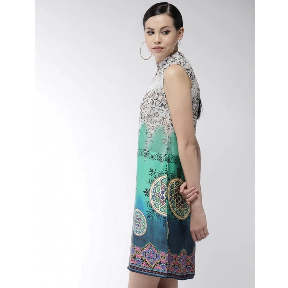 Vaystra Polyester Printed Sleeveless Above Knee Dress – Multicolor