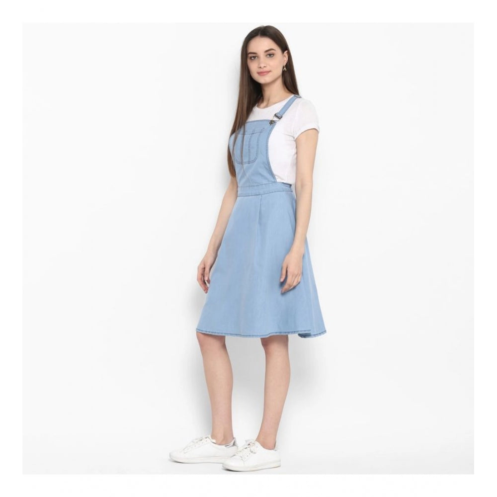 Vaystra Denim Solid Sleeveless Above Knee Dress – Blue