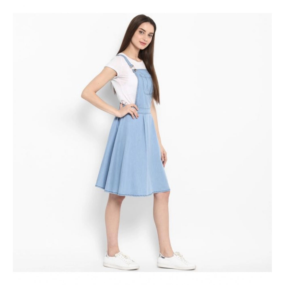 Vaystra Denim Solid Sleeveless Above Knee Dress – Blue