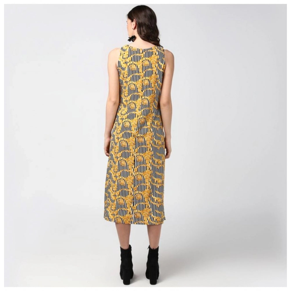 Vaystra Polyester Chain Print Sleeveless Below Knee Dress – Yellow & Black