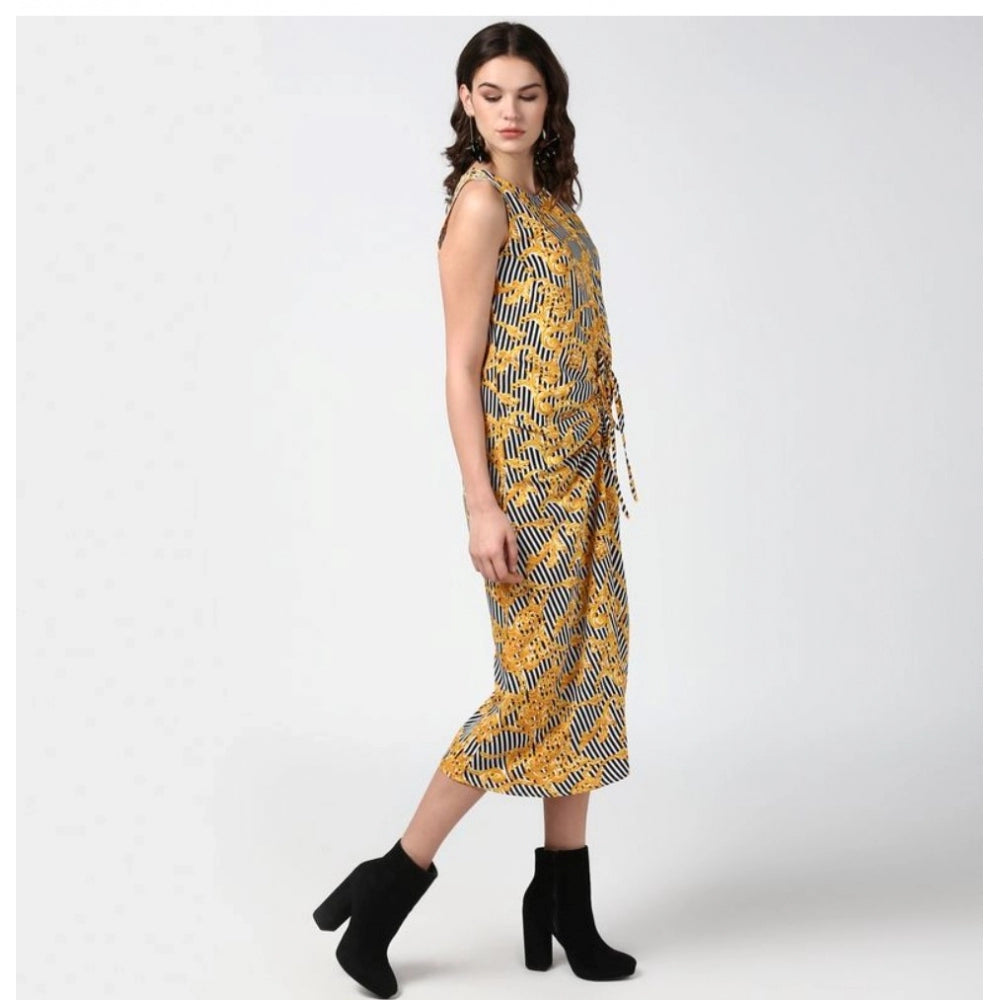 Vaystra Polyester Chain Print Sleeveless Below Knee Dress – Yellow & Black