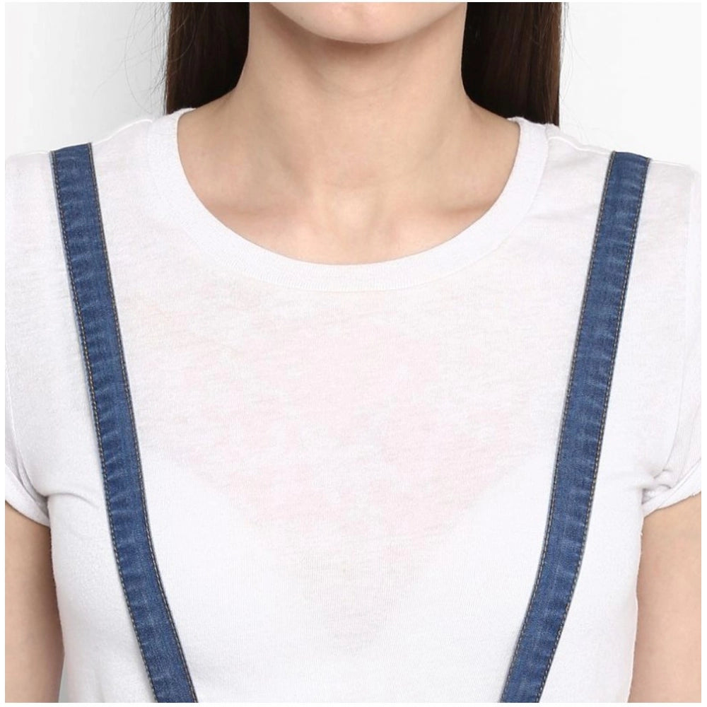 Vaystra Denim Solid Shoulder Straps Below Knee Dress – Blue