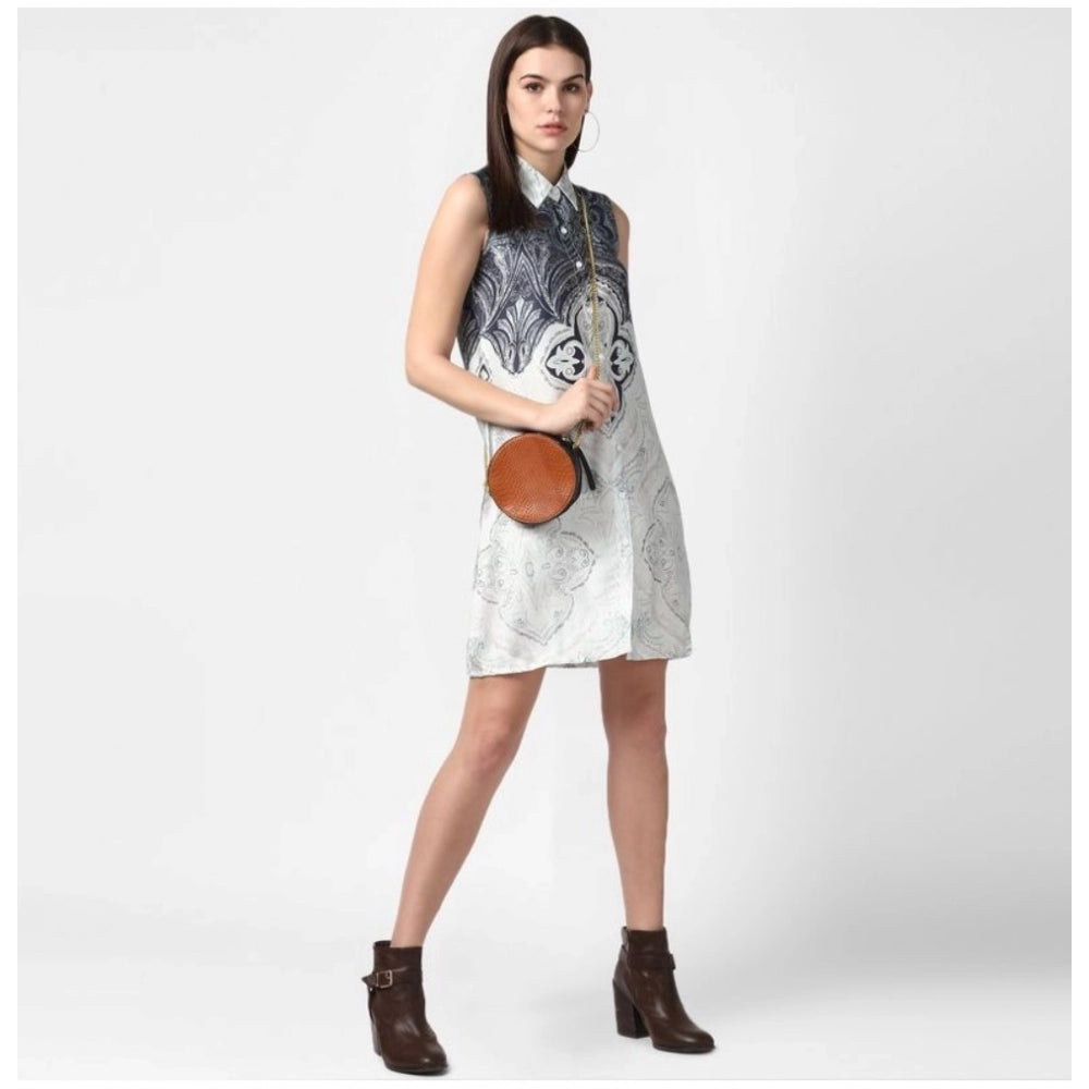 Vaystra Polyester Printed Sleeveless Above Knee Dress – Blue