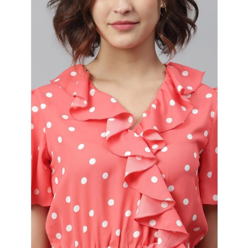 Vaystra Polyester Polka Flutter Above Knee Dress – Coral