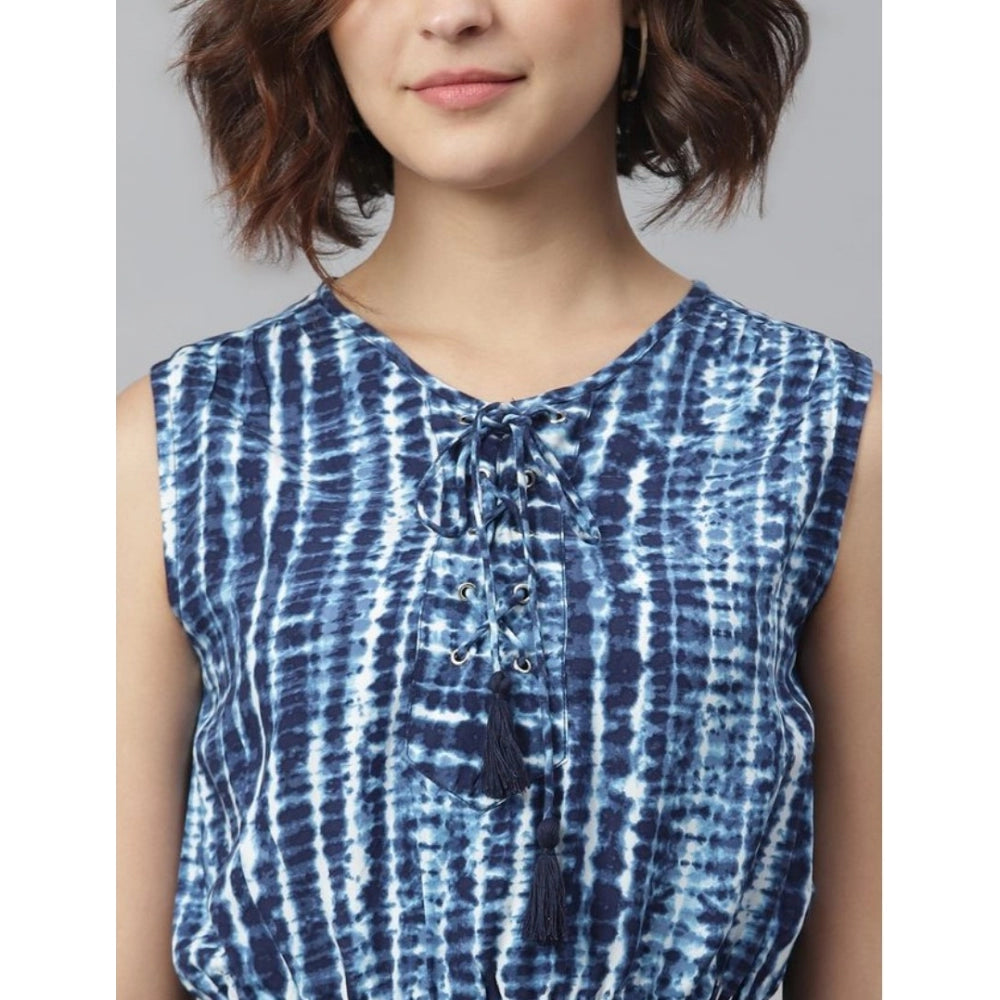 Vaystra Rayon Tie &amp; Dye Sleeveless Above Knee Dress – Blue